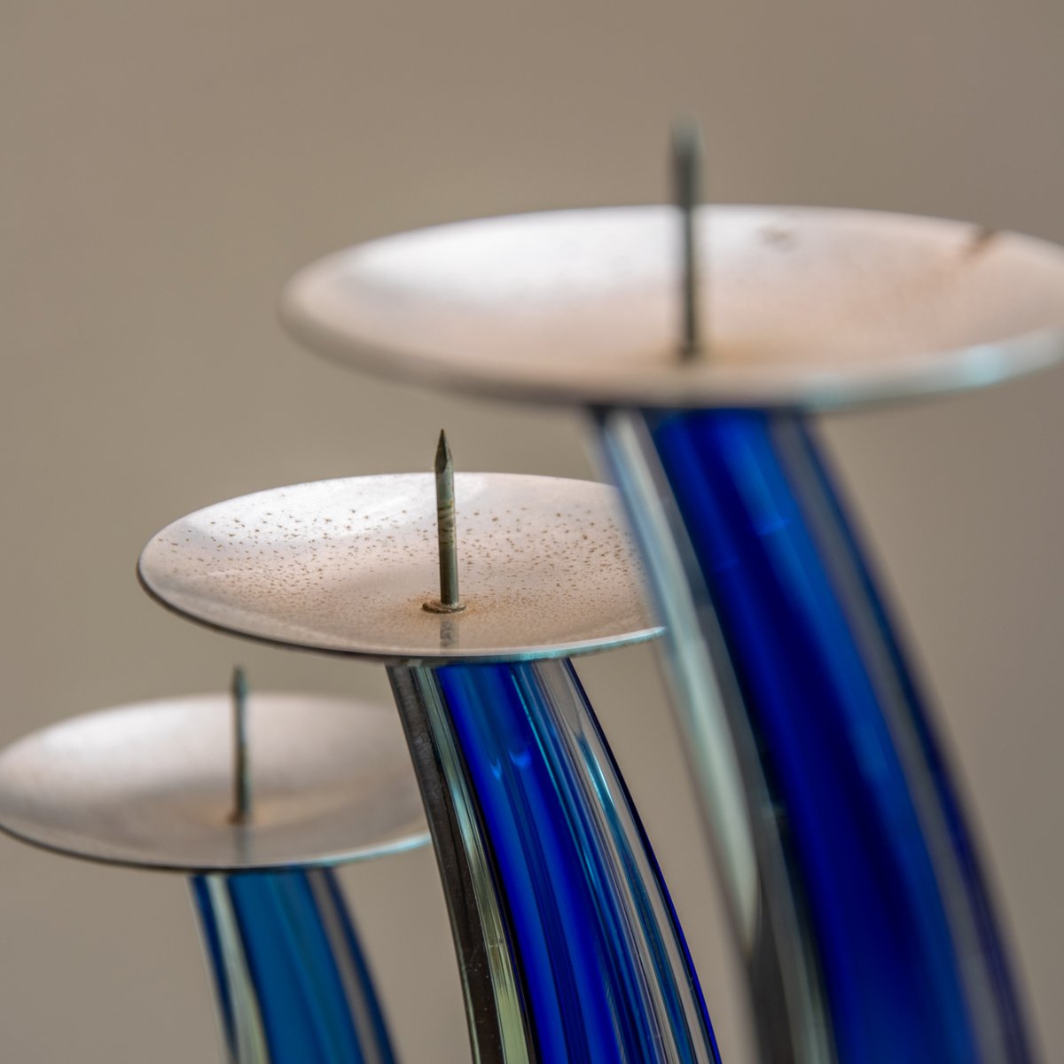 Blue Glass Candlesticks by Giuliano Tosi, 1970s, Set of 3