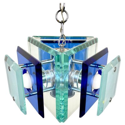 Blue Glass & Chrome Chandelier from Lupi Cristal Luxor, Italy, 1970s