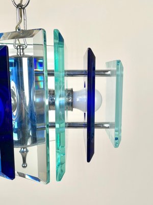 Blue Glass & Chrome Chandelier from Lupi Cristal Luxor, Italy, 1970s