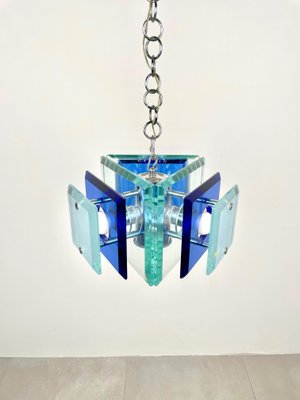 Blue Glass & Chrome Chandelier from Lupi Cristal Luxor, Italy, 1970s