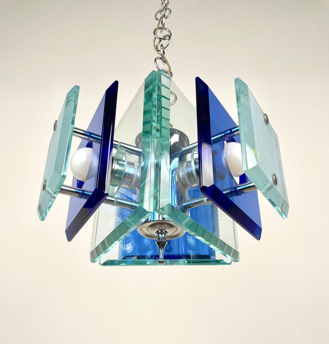 Blue Glass & Chrome Chandelier from Lupi Cristal Luxor, Italy, 1970s