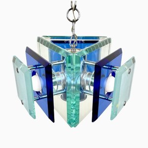 Blue Glass & Chrome Chandelier from Lupi Cristal Luxor, Italy, 1970s-LYQ-1171506