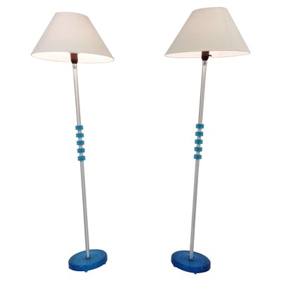 Blue Glass Floor Lamps by Carl Fagerlund for Orrefors, Set of 2, 1960s-IRH-1134473