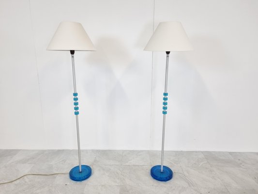 Blue Glass Floor Lamps by Carl Fagerlund for Orrefors, Set of 2, 1960s-IRH-1134473