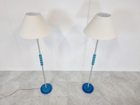 Blue Glass Floor Lamps by Carl Fagerlund for Orrefors, Set of 2, 1960s-IRH-1134473