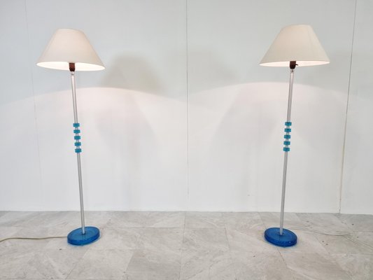 Blue Glass Floor Lamps by Carl Fagerlund for Orrefors, Set of 2, 1960s-IRH-1134473