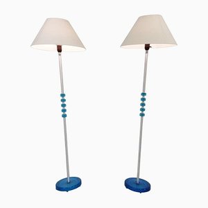 Blue Glass Floor Lamps by Carl Fagerlund for Orrefors, Set of 2, 1960s-IRH-1134473