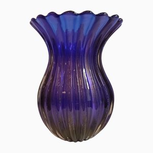 Blue Glass Vase with Gold Inclusion of Archimedes Seguso, Murano, Italy, 1970s-TKR-1819278