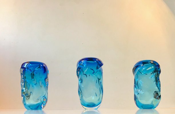 Blue Glass Vases by Jan Beranek for Skrdlovice, 1960s, Set of 3-LCR-847144