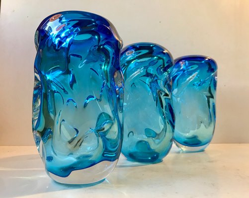 Blue Glass Vases by Jan Beranek for Skrdlovice, 1960s, Set of 3-LCR-847144