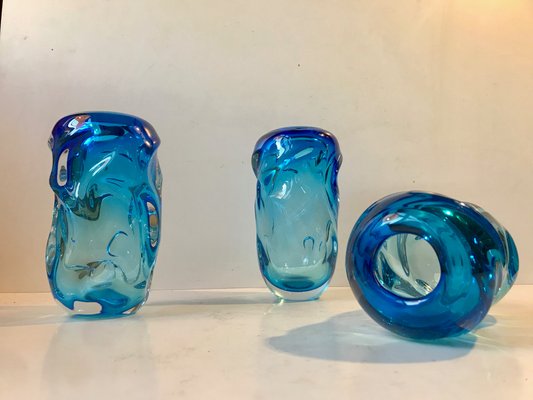 Blue Glass Vases by Jan Beranek for Skrdlovice, 1960s, Set of 3-LCR-847144