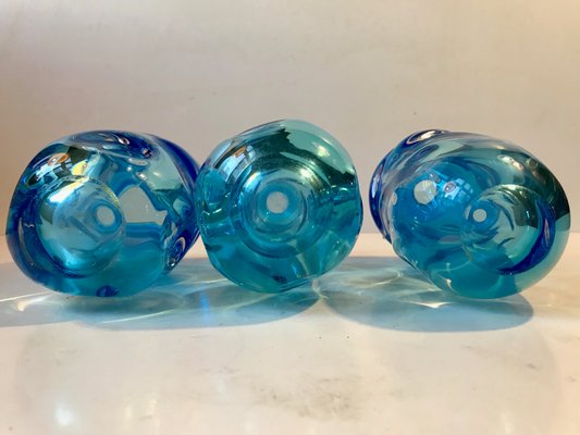 Blue Glass Vases by Jan Beranek for Skrdlovice, 1960s, Set of 3-LCR-847144