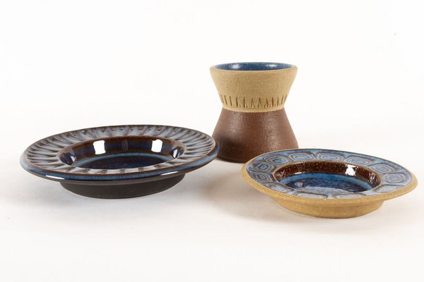 Blue Glazed Ceramic Ashtrays by Einar Johansen for Søholm, 1960s, Set of 3-WIX-835850