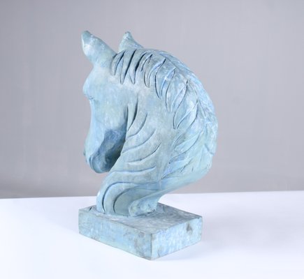 Blue Horse Head Sculpture, Carved Wood-ZLE-845397