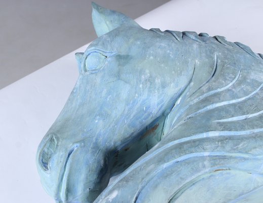 Blue Horse Head Sculpture, Carved Wood-ZLE-845397