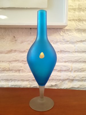 Blue Ice Effect Glass Vase from Stylo, 1960s-QY-696906