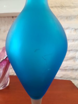 Blue Ice Effect Glass Vase from Stylo, 1960s-QY-696906