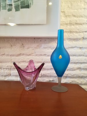 Blue Ice Effect Glass Vase from Stylo, 1960s-QY-696906