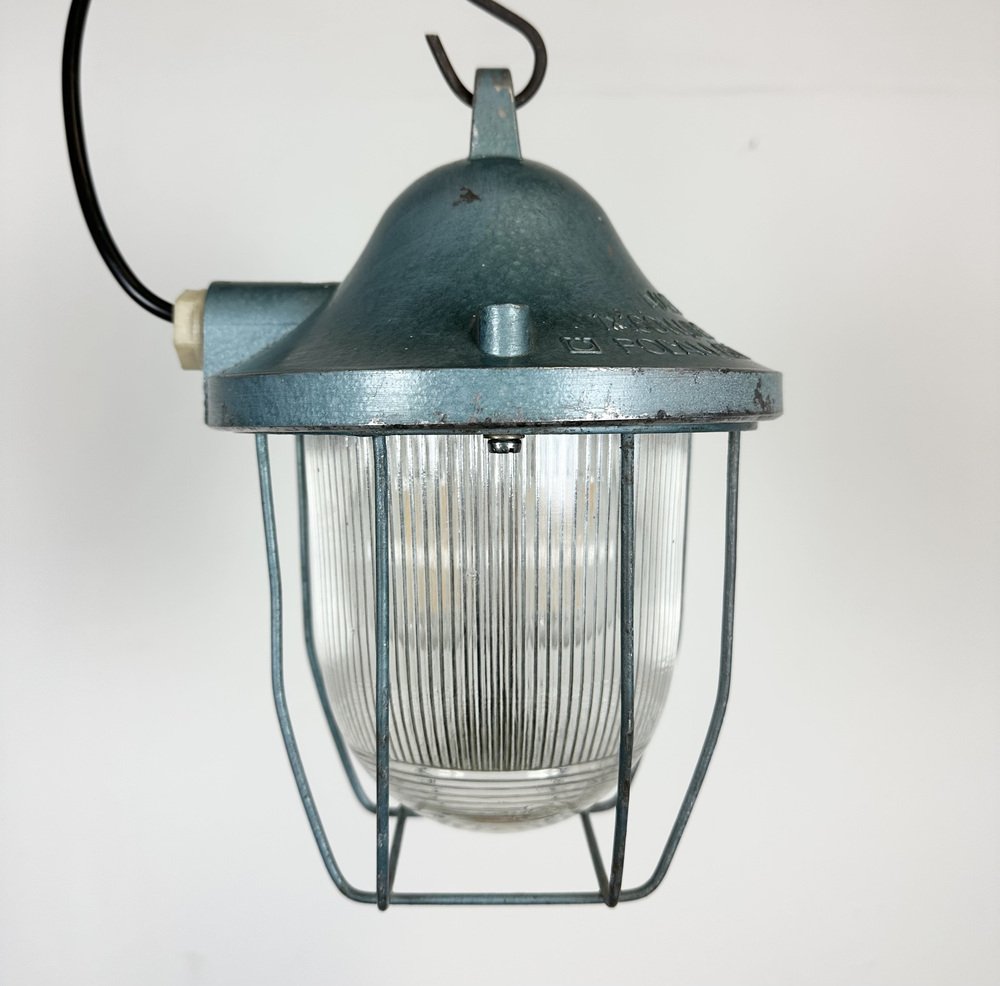 Blue Industrial Bunker Light from Polam Gdansk, 1970s, 1960s