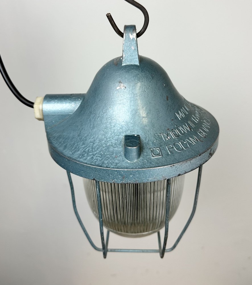 Blue Industrial Bunker Light from Polam Gdansk, 1970s, 1960s