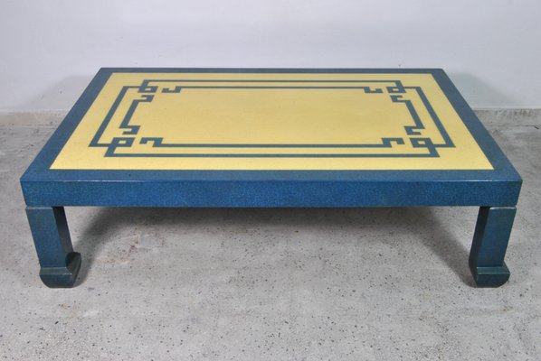 Blue & Ivory Lacquer Coffee Table Attributed to Tommaso Barbi, 1970s-WFB-738738