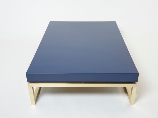 Blue Lacquer Brass Coffee Table by Guy Lefevre for Maison Jansen, 1970s-YJA-1362129