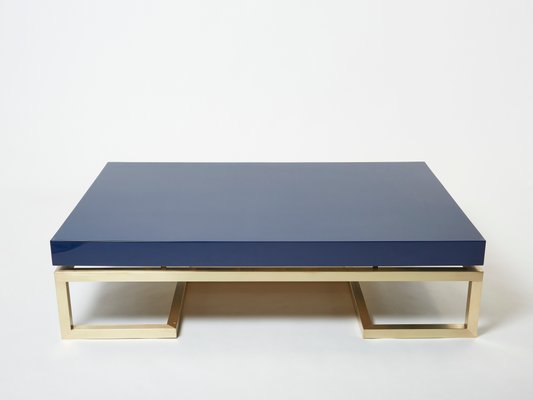 Blue Lacquer Brass Coffee Table by Guy Lefevre for Maison Jansen, 1970s-YJA-1362129