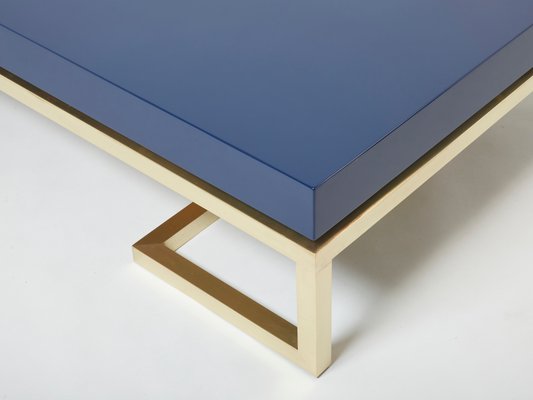 Blue Lacquer Brass Coffee Table by Guy Lefevre for Maison Jansen, 1970s-YJA-1362129