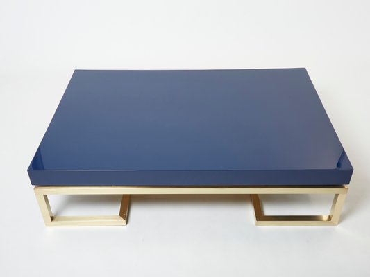 Blue Lacquer Brass Coffee Table by Guy Lefevre for Maison Jansen, 1970s-YJA-1362129