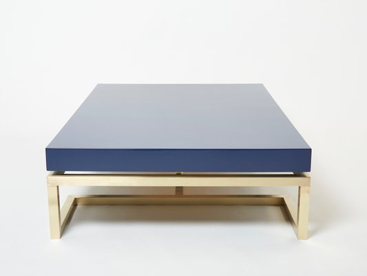 Blue Lacquer Brass Coffee Table by Guy Lefevre for Maison Jansen, 1970s-YJA-1362129