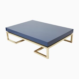 Blue Lacquer Brass Coffee Table by Guy Lefevre for Maison Jansen, 1970s-YJA-1362129