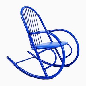 Blue Lacquered Tubular Metal Rocking Chair, 1970s-JG-1797199