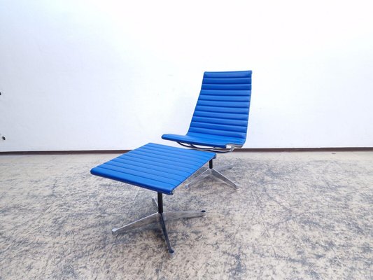 Blue Leather Ea 116 Visitor Chair & Ottoman by Eames for Herman Miller / Vitra, Set of 2-BVM-1979266