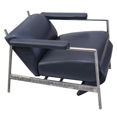 Blue Leather Lounge Chair from Verzelloni, 1990s-RAQ-524641