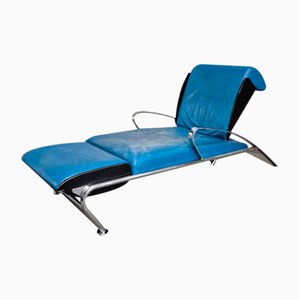 Blue Leather Lounge Chair Futuro 3 by Massimo Iosa Ghini for Moroso, Italy, 1980s-OLQ-2041651