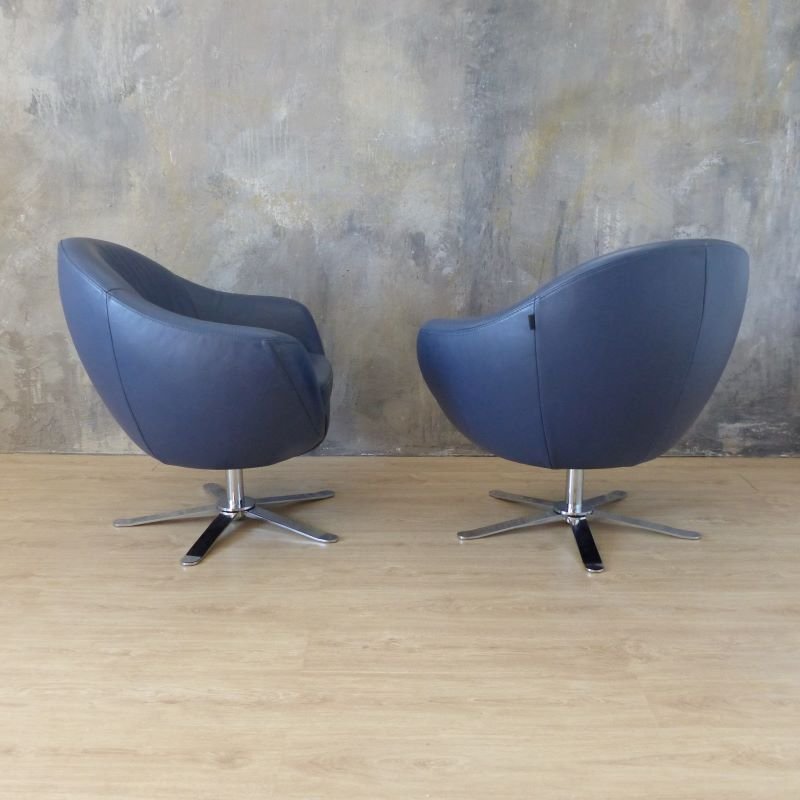 Blue Leather Swivel Armchairs by Joop for Himolla Polstermöbel, 2016, Set of 2