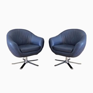 Blue Leather Swivel Armchairs by Joop for Himolla Polstermöbel, 2016, Set of 2-WK-838550