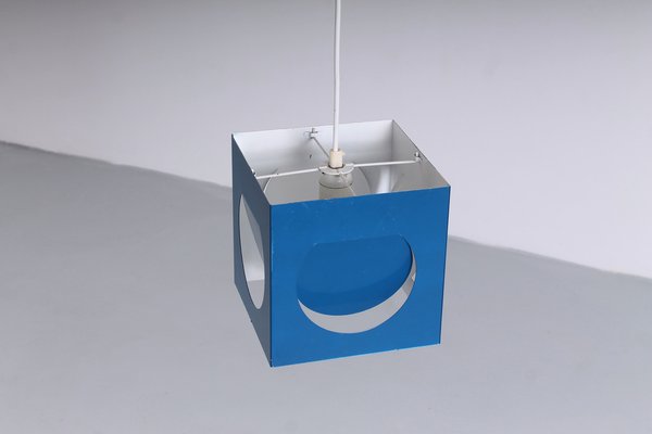 Blue Metal Cube Pendant by Shogo Suzuki for Orno Stockmann, 1960s-XT-1385667