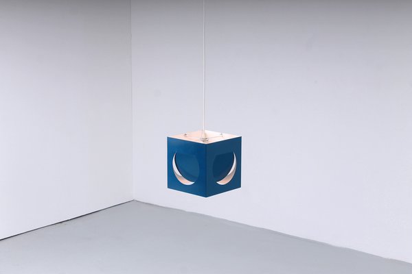 Blue Metal Cube Pendant by Shogo Suzuki for Orno Stockmann, 1960s-XT-1385667