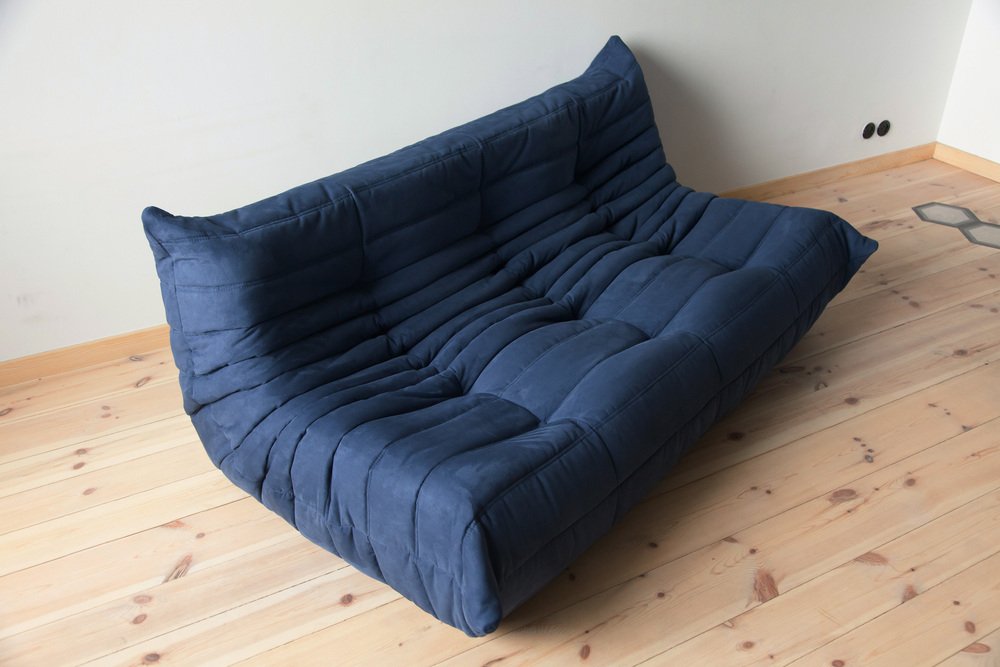 Blue Microfiber Togo 3-Seater Sofa by Michel Ducaroy for Ligne Roset