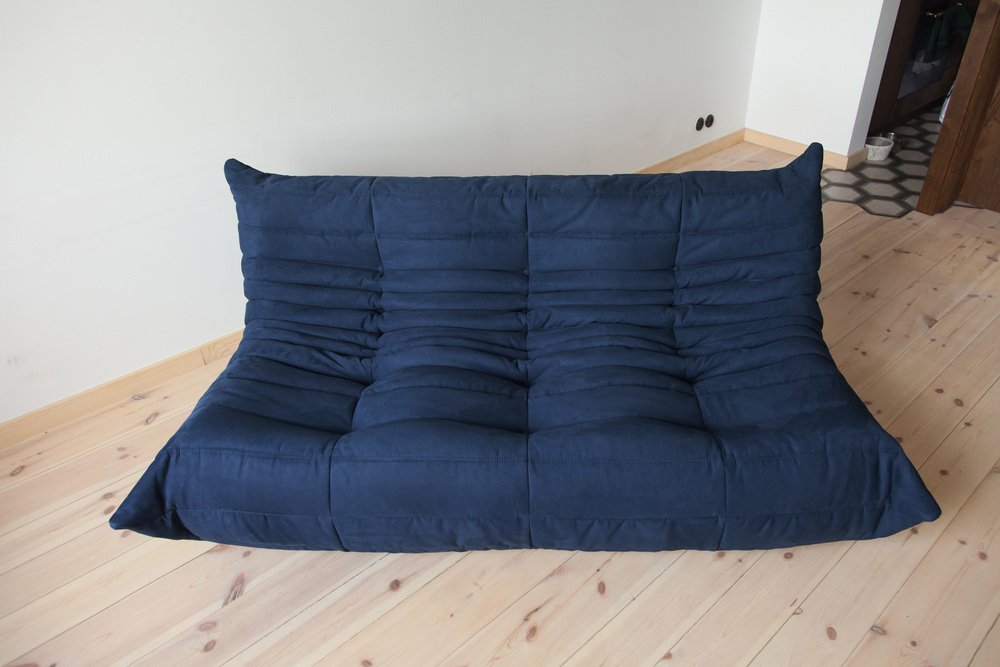 Blue Microfiber Togo 3-Seater Sofa by Michel Ducaroy for Ligne Roset