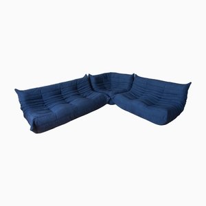 Blue Microfiber Togo Corner Chair, 2- and 3-Seat Sofa by Michel Ducaroy for Ligne Roset, Set of 3-IXA-1246099