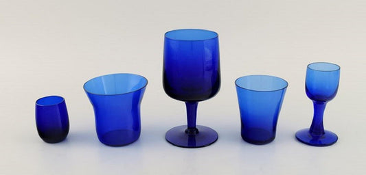 Blue Mouth-Blown Art Glass by Monica Bratt for Reijmyre, Set of 5