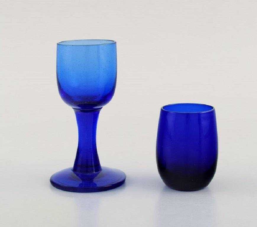 Blue Mouth-Blown Art Glass by Monica Bratt for Reijmyre, Set of 5