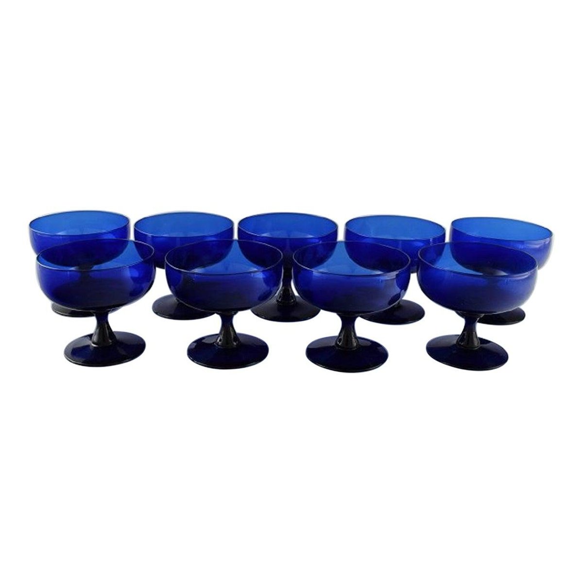 Blue Mouth Blown Art Glass by Monica Bratt for Reijmyre, Set of 9