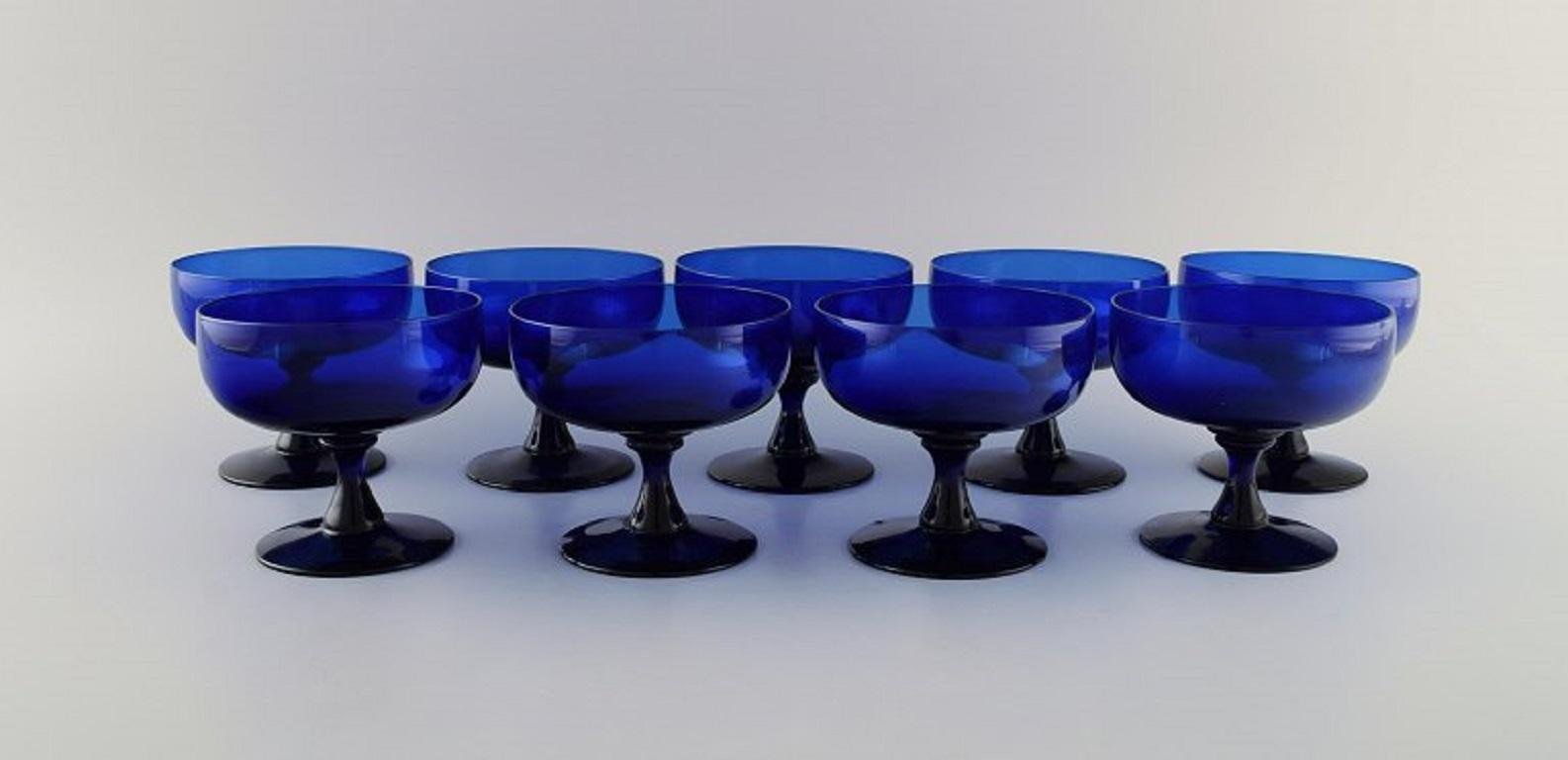 Blue Mouth Blown Art Glass by Monica Bratt for Reijmyre, Set of 9