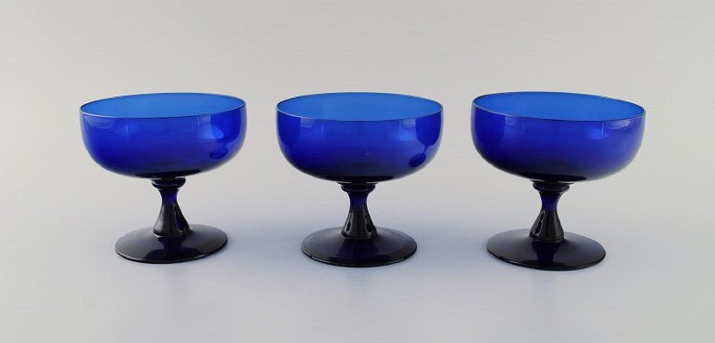 Blue Mouth Blown Art Glass by Monica Bratt for Reijmyre, Set of 9