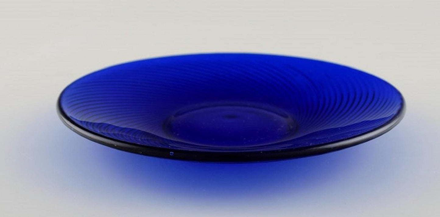 Blue Mouth-Blown Art Glass Plates by Monica Bratt for Reijmyre, Set of 4