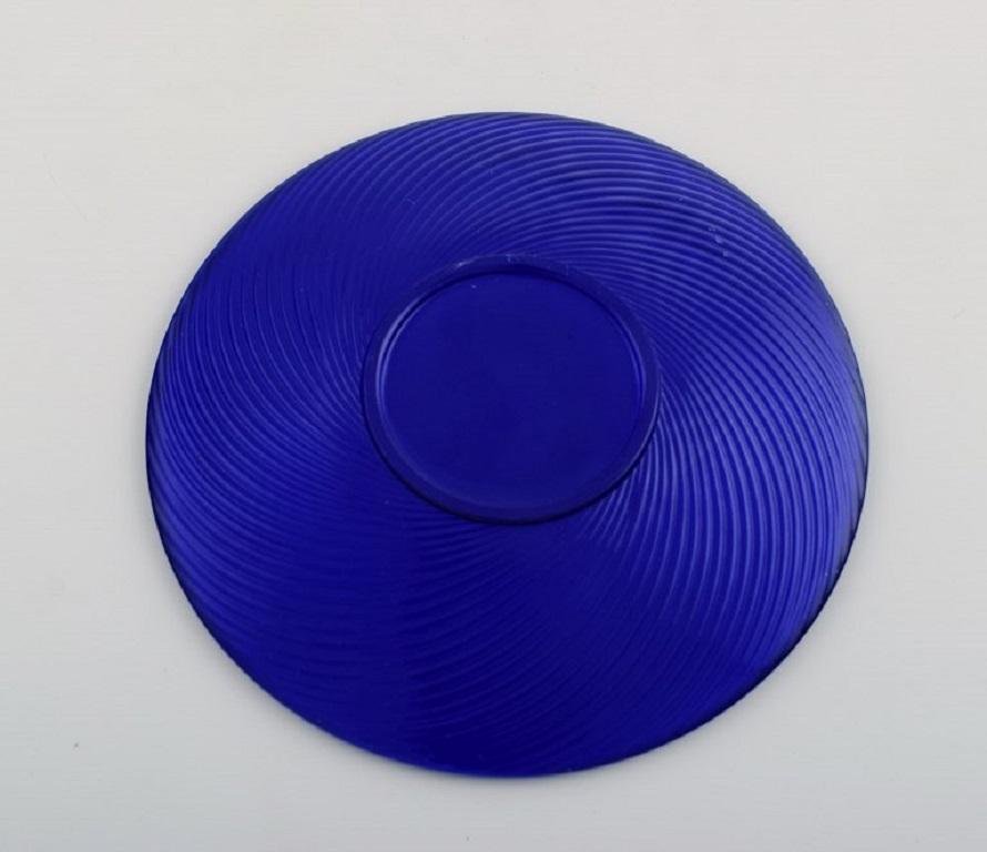 Blue Mouth-Blown Art Glass Plates by Monica Bratt for Reijmyre, Set of 4