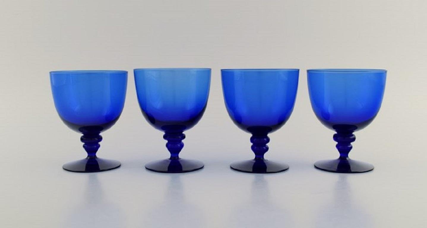 Blue Mouth Blown Art Glass Wine Glasses by Monica Bratt for Reijmyre, Set of 4